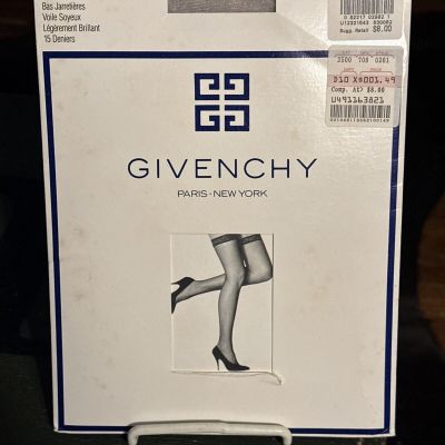 NOS Givenchy Vintage Women's 1990 Thigh High Ultra Sheer Stockings Silver SZ C